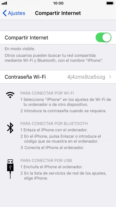 Pulsa Contraseña Wi-Fi e introduce una contraseña.
