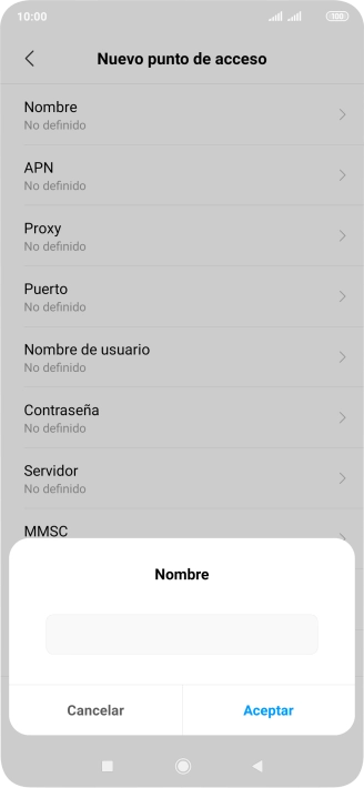 Introduce Vodafone Internet y pulsa Aceptar.