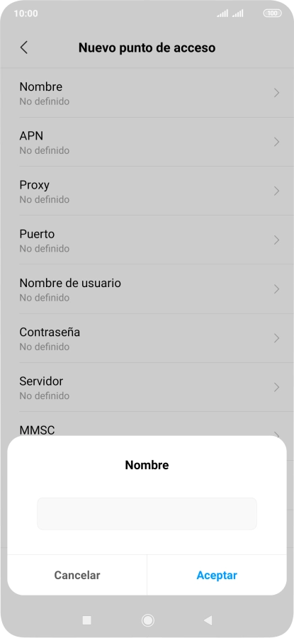 Introduce Vodafone Internet y pulsa Aceptar.
