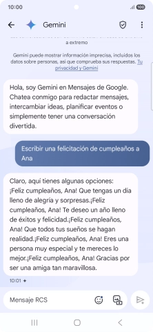La propuesta de texto de Gemini se visualiza ahora en la pantalla.