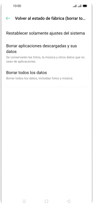 Pulsa Borrar todos los datos.