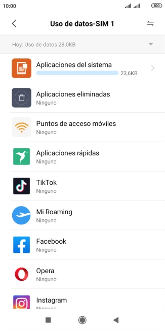 El consumo de datos por cada aplicación aparece bajo el nombre de la aplicación.