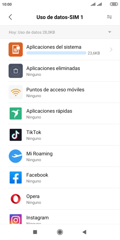 El consumo de datos por cada aplicación aparece bajo el nombre de la aplicación.