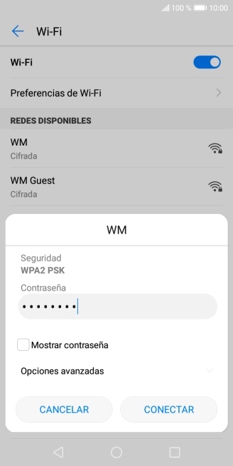 Introduce la contraseña de la red wifi y pulsa CONECTAR.