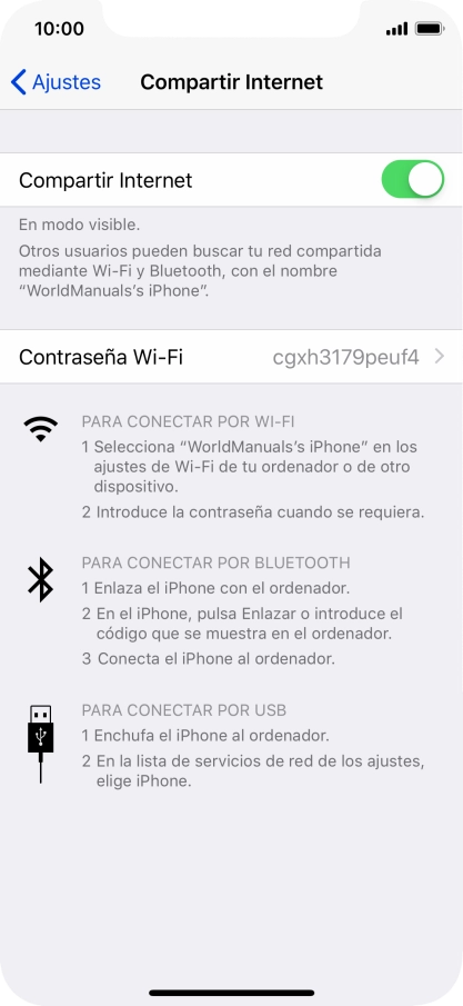 Pulsa Contraseña Wi-Fi e introduce una contraseña.