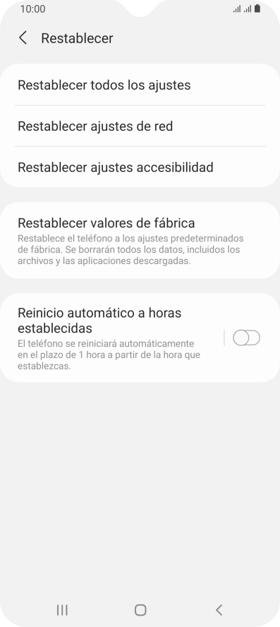 Pulsa Restablecer valores de fábrica.
