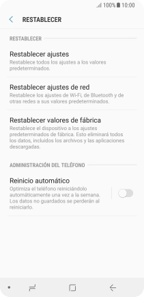 Pulsa Restablecer valores de fábrica.