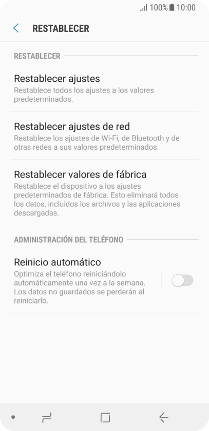 Pulsa Restablecer valores de fábrica.