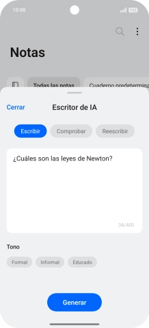 Para generar un texto, pulsa Escribir.