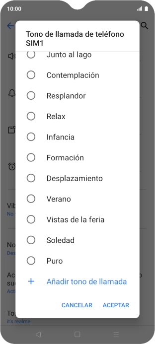 Si deseas seleccionar un timbre de llamada que no sea un timbre de llamada predeterminado, pulsa Añadir tono de llamada y sigue las indicaciones de la pantalla para seleccionar la melodía deseada.