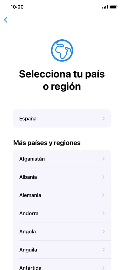 Pulsa el país o el área deseados.