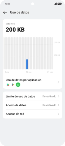 El consumo total de datos se visualiza ahora en la pantalla.