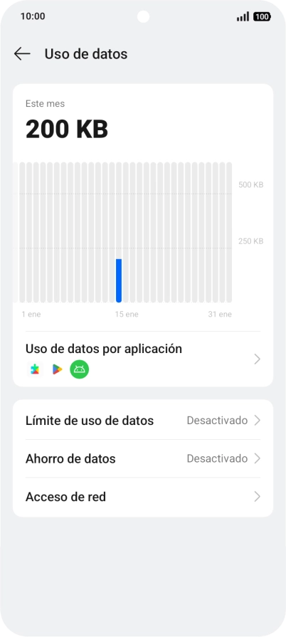 El consumo total de datos se visualiza ahora en la pantalla.