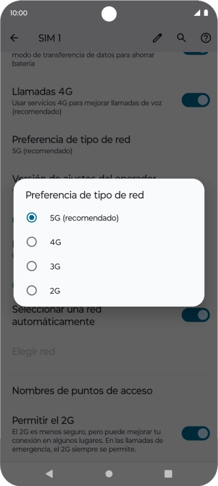 Pulsa el tipo de red deseado.
