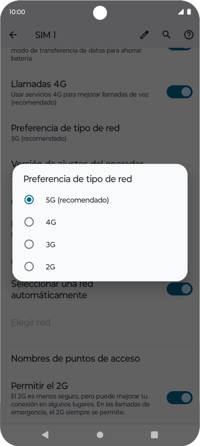 Pulsa el tipo de red deseado.