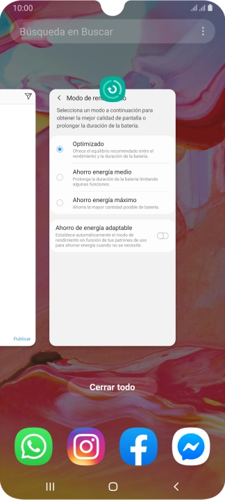 Para cerrar una sola aplicación en ejecución, desliza el dedo hacia arriba sobre la aplicación deseada.