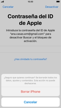 Introduce la contraseña de tu ID de Apple y pulsa Borrar iPhone. Espera unos instantes mientras el teléfono restablece la configuración predeterminada. Sigue las indicaciones de la pantalla para configurar el teléfono y dejarlo listo para su uso.