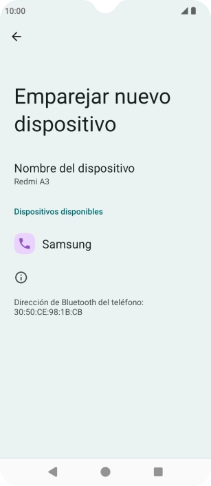 Pulsa el dispositivo Bluetooth deseado y sigue las indicaciones de la pantalla para vincular el dispositivo al teléfono. Pulsa el dispositivo Bluetooth deseado y sigue las indicaciones de la pantalla para vincular el dispositivo al teléfono.
