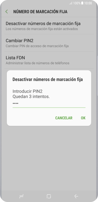 Introduce el código PIN2 y pulsa OK.