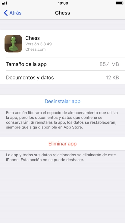 Pulsa Desinstalar app.