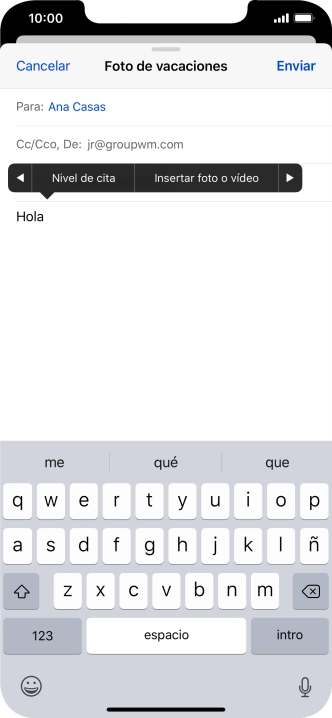 Pulsa Insertar foto o vídeo y sigue las indicaciones de la pantalla para adjuntar una fotografía o un videoclip.
