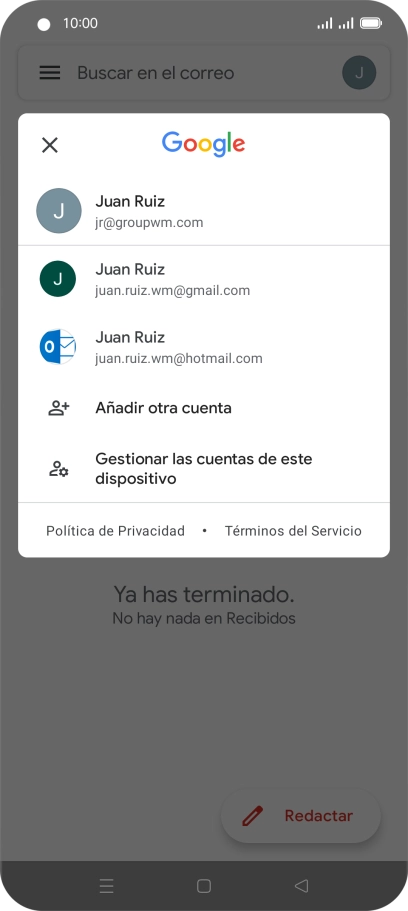 Pulsa la cuenta de correo electrónico deseada.
