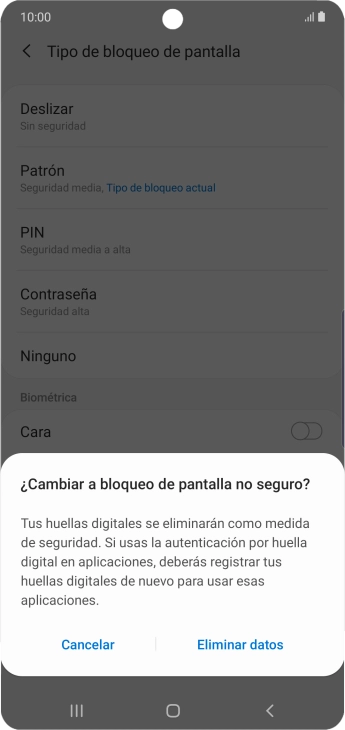 Pulsa Eliminar datos.