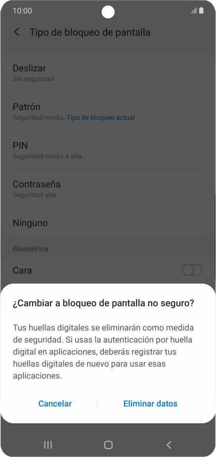 Pulsa Eliminar datos.