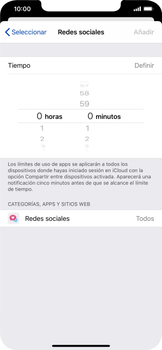 Configura el límite de tiempo deseado para el uso de la categoría seleccionada.