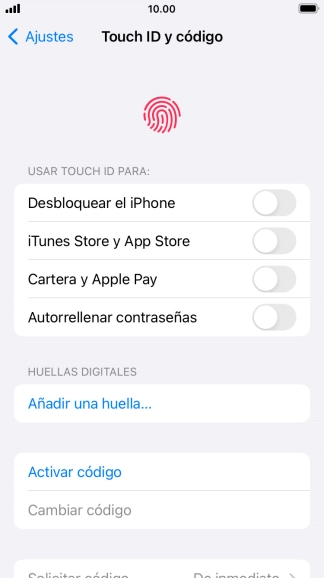 Pulsa Añadir una huella... y sigue las indicaciones de la pantalla para añadir tu huella digital.