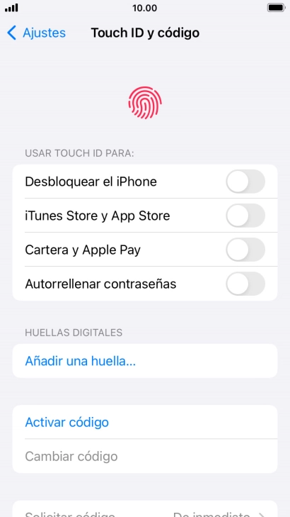 Pulsa Añadir una huella... y sigue las indicaciones de la pantalla para añadir tu huella digital.