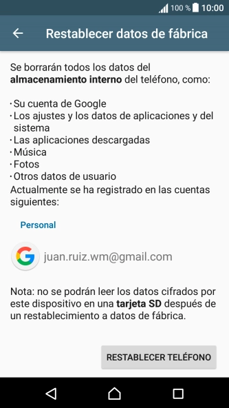 Pulsa RESTABLECER TELÉFONO.