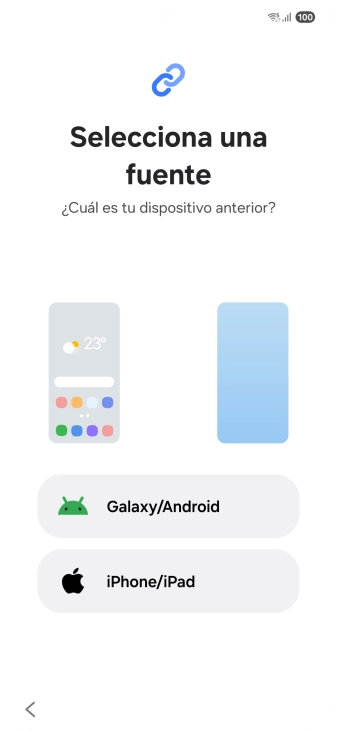 Pulsa el ajuste deseado y sigue las instrucciones de la pantalla para transferir el contenido del otro teléfono.