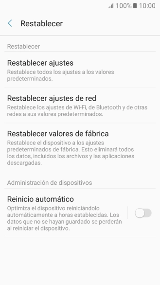 Pulsa Restablecer valores de fábrica.