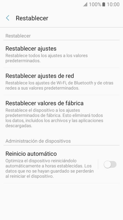 Pulsa Restablecer valores de fábrica.