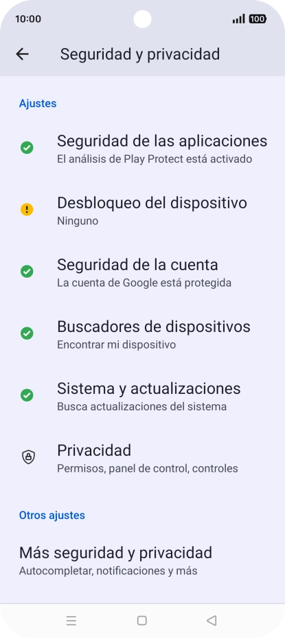 Pulsa Más seguridad y privacidad.