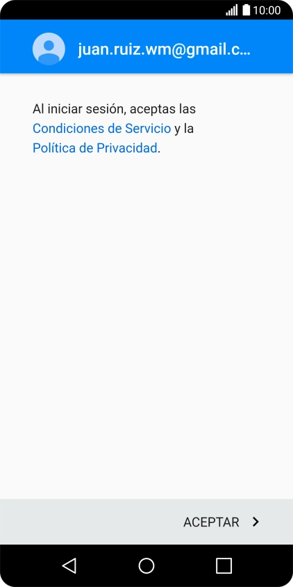 Pulsa ACEPTAR y sigue las indicaciones de la pantalla para seleccionar los ajustes de tu cuenta de Google.
