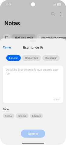 Pulsa en el campo de escritura e introduce el texto deseado, un tema o algunas palabras clave.