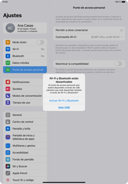 Si el wifi está desactivado, pulsa Activar Wi-Fi y Bluetooth.