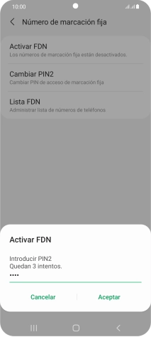 Introduce el código PIN2 y pulsa Aceptar.