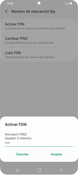 Introduce el código PIN2 y pulsa Aceptar.