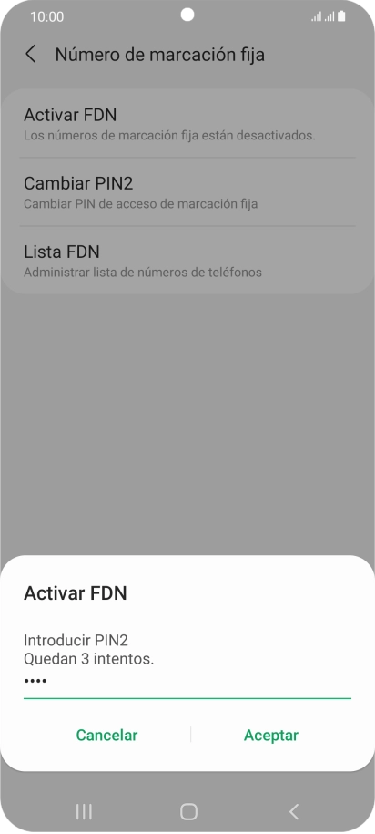 Introduce el código PIN2 y pulsa Aceptar.