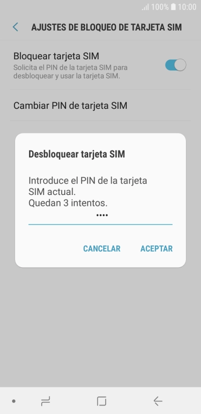 Introduce tu código PIN y pulsa ACEPTAR.