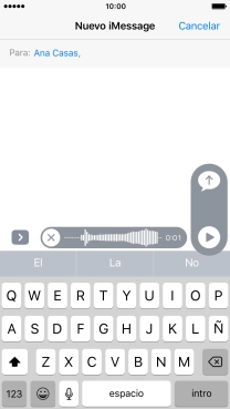 Deja de pulsar para detener la grabación de sonido y pulsa la flecha hacia arriba para enviar la grabación de sonido.