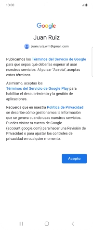 Pulsa Acepto y sigue las indicaciones de la pantalla para seleccionar los ajustes de tu cuenta de Google.