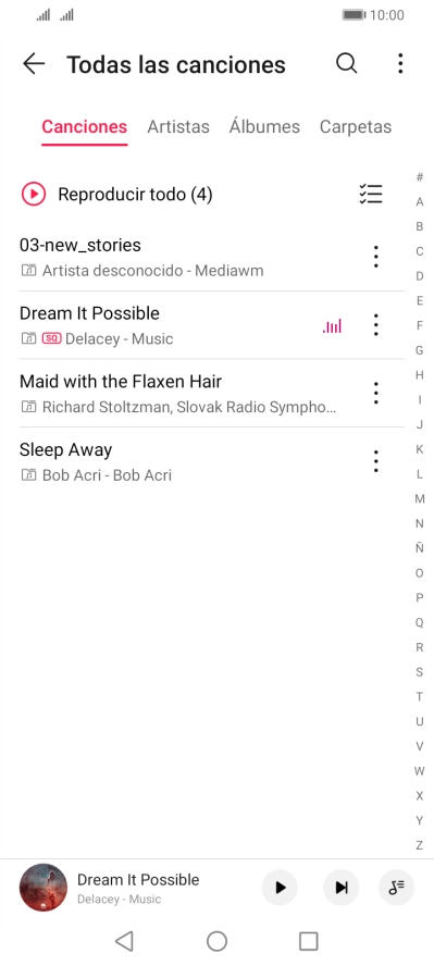Pulsa una categoría y desplázate al archivo de música deseado.