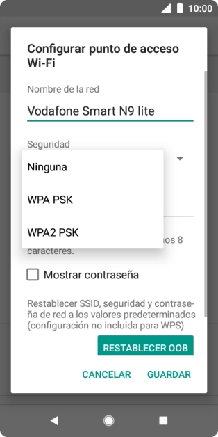 Pulsa WPA2 PSK para proteger la conexión wifi con una contraseña.