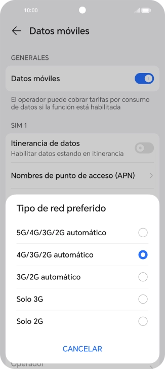 Pulsa el tipo de red deseado.