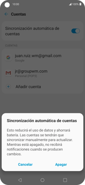 Si desactivas la función, pulsa Apagar.