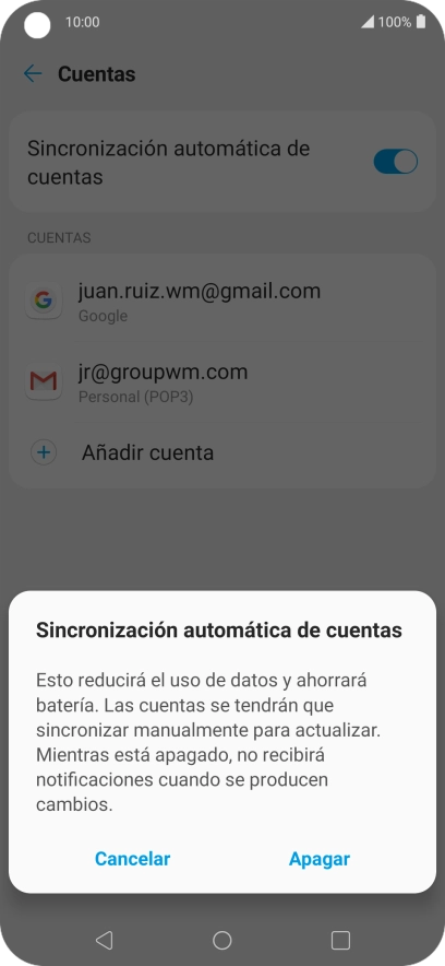 Si desactivas la función, pulsa Apagar.
